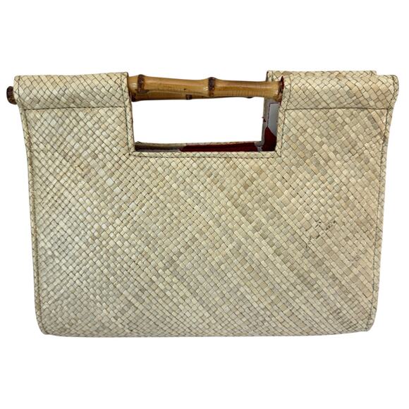 VTG PUTU BY J. MACLEAR Straw Purse Bag Bamboo Handles Summer Vacation Resort - Picture 1 of 11